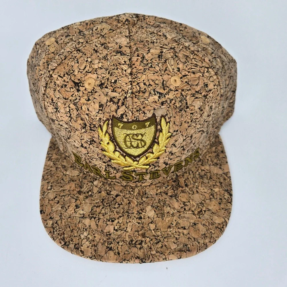 Earl Stevens Selections Cork Strapback‎ Hat Mens Gold Embroidered Crest OSFM